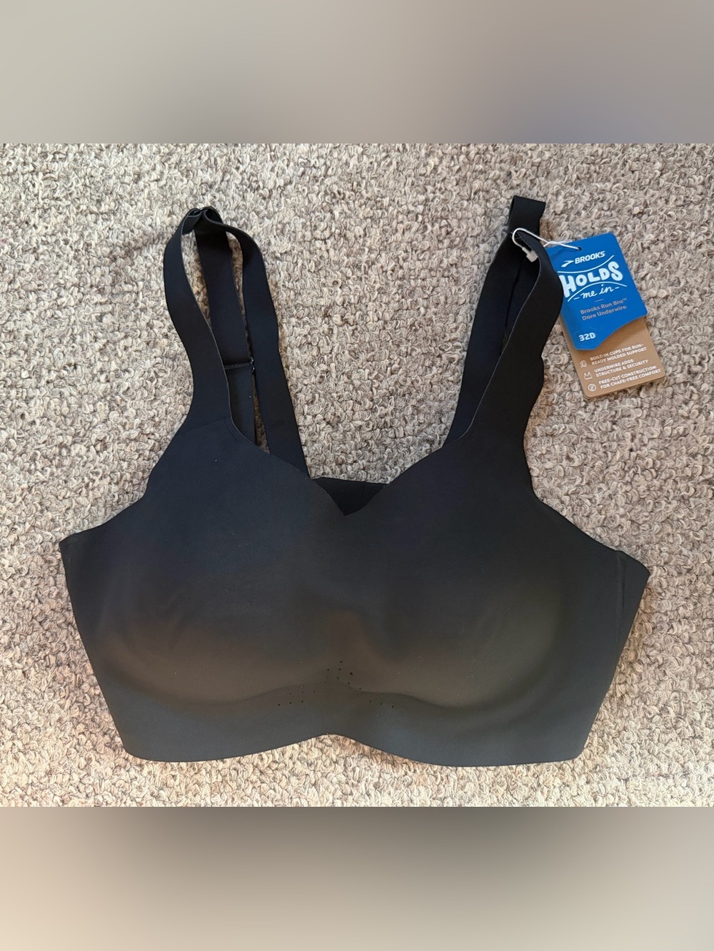 Brooks Dare Underwire Sports Bra 32D Black Built-in Cups